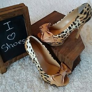 Leopard Platform Peep Toe Pump NWOB